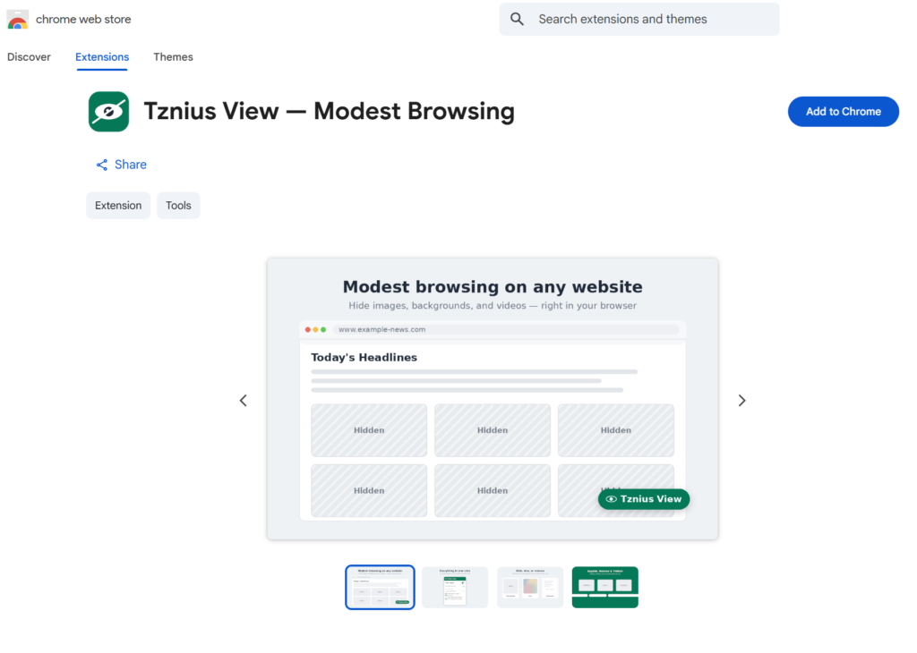 Tznius View Extension for Chrome