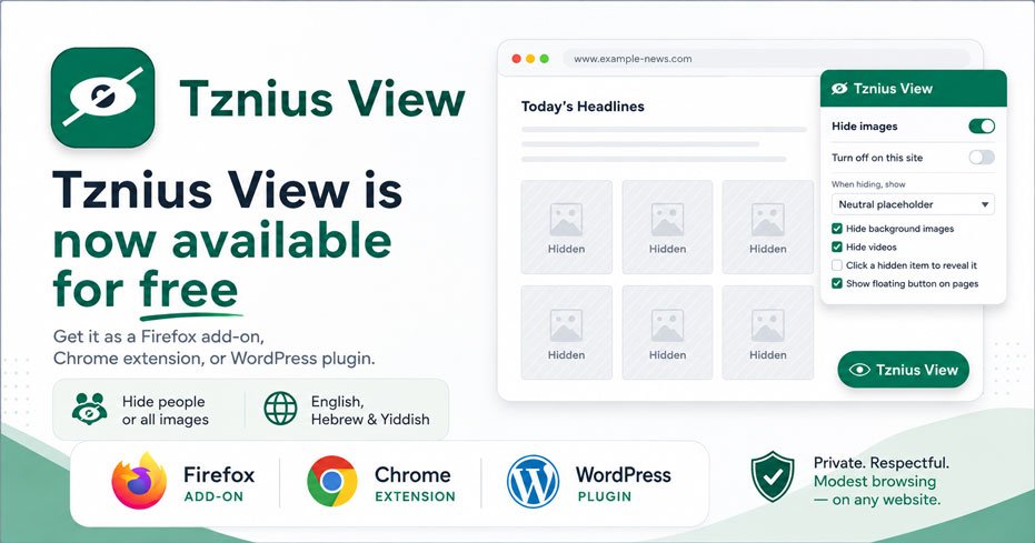 Tznius View for Chrome, Firefox, and WordPress